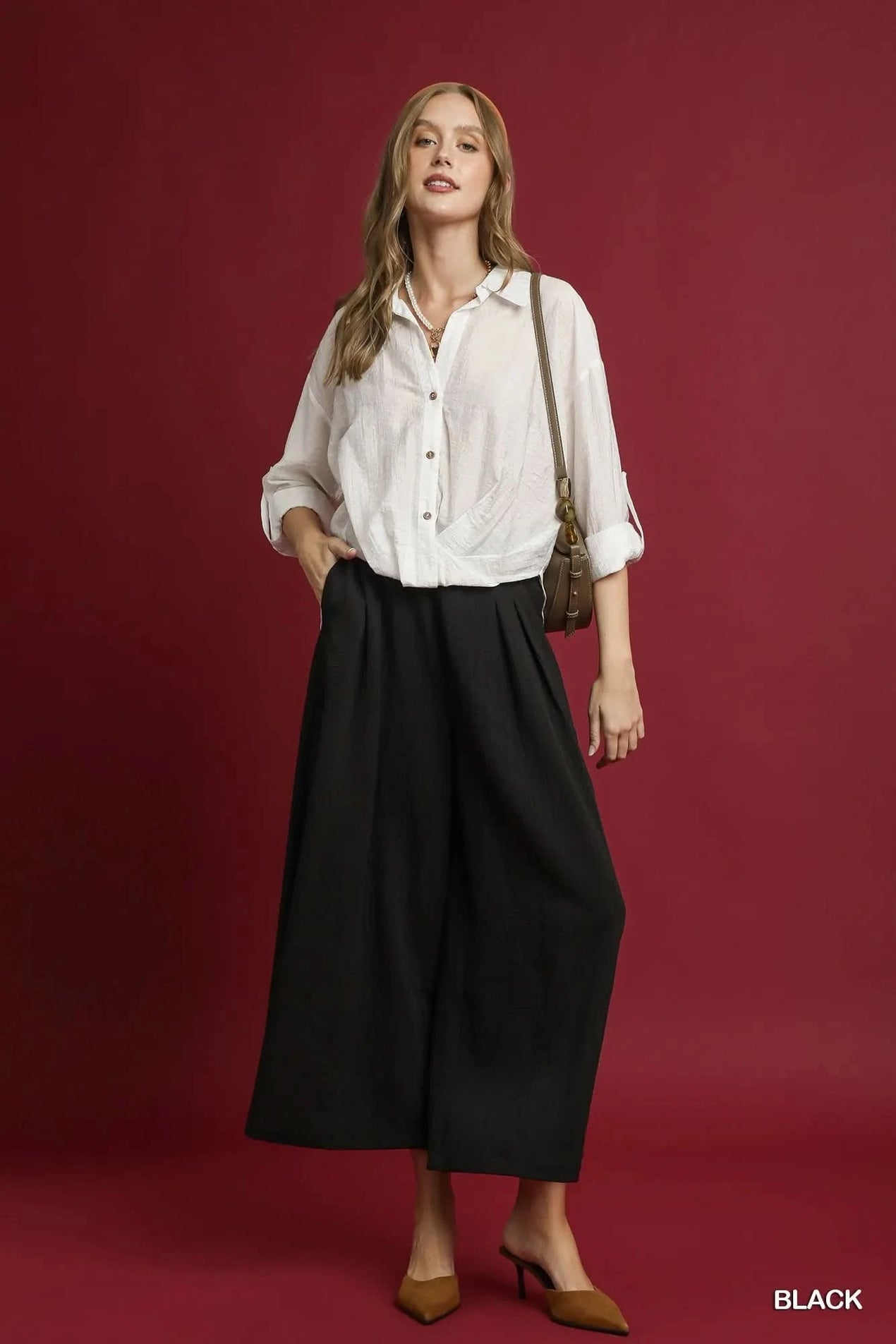 Umgee Elastic Waist Wide Leg Pants - SwagglyLife Home & Fashion